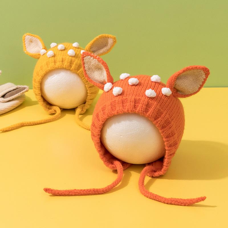 Nowa aksamitna pogrubiona czapka dziecięca z uroczymi uszkami jelenia, czapki typu beanie, jesień zima, ciepła ochrona uszu, czapka dziergana, niemowlęca, noworodkowa, skullies