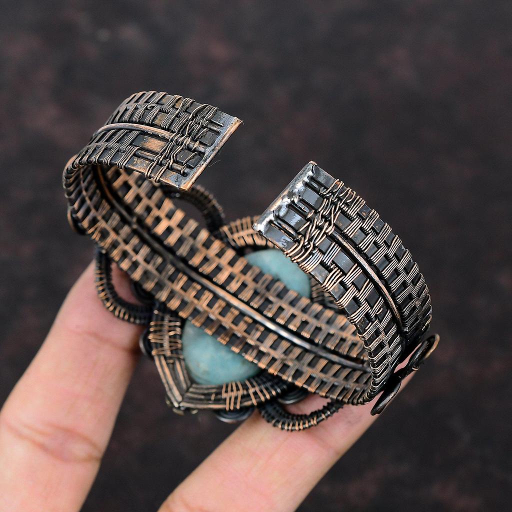 Hemimorphite Copper Cuff Bracelet Wire Wrapped Gemstone Bangle Adjustable Cuff Bracelet Copper Wire Wrapped Jewelry Handmade Bangle For Gift
