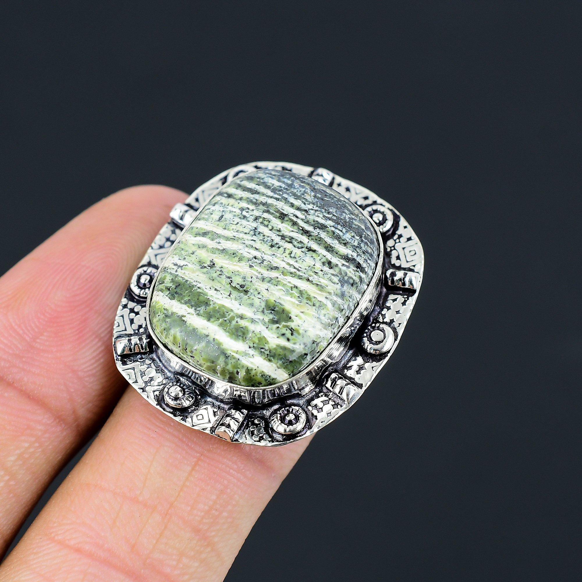 Sisters Day Sale 925 Sterling Silver Natural Green Swiss Opal Promise Ring US 7 7