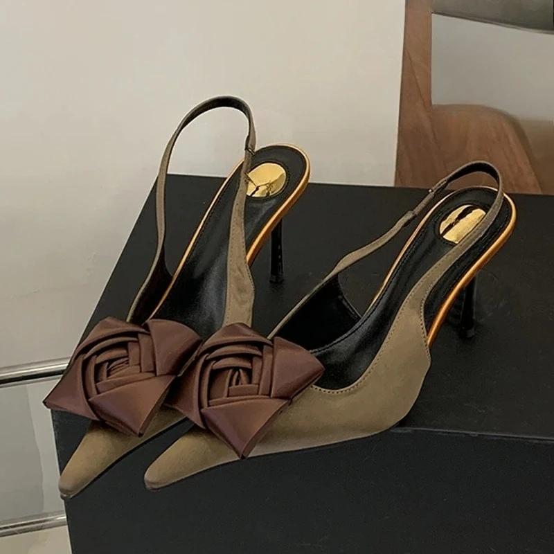 

Aneikeh Summer Street Style Elegant Sexy Flower Designer Pointed Toe High Heels Women Shallow Fashion Pumps Banquet Dress Shoes 40 коричневий