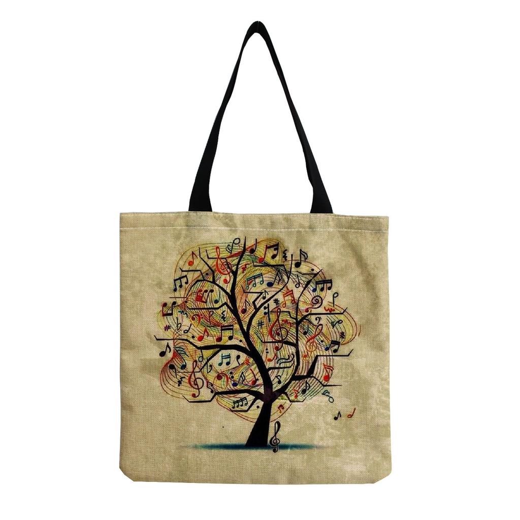 Sac Cabas Vintage en Lin pour Femme - Grande Capacité Sac à Bandoulière Imprimé Piano pour Usage Quotidien & Courses KTB