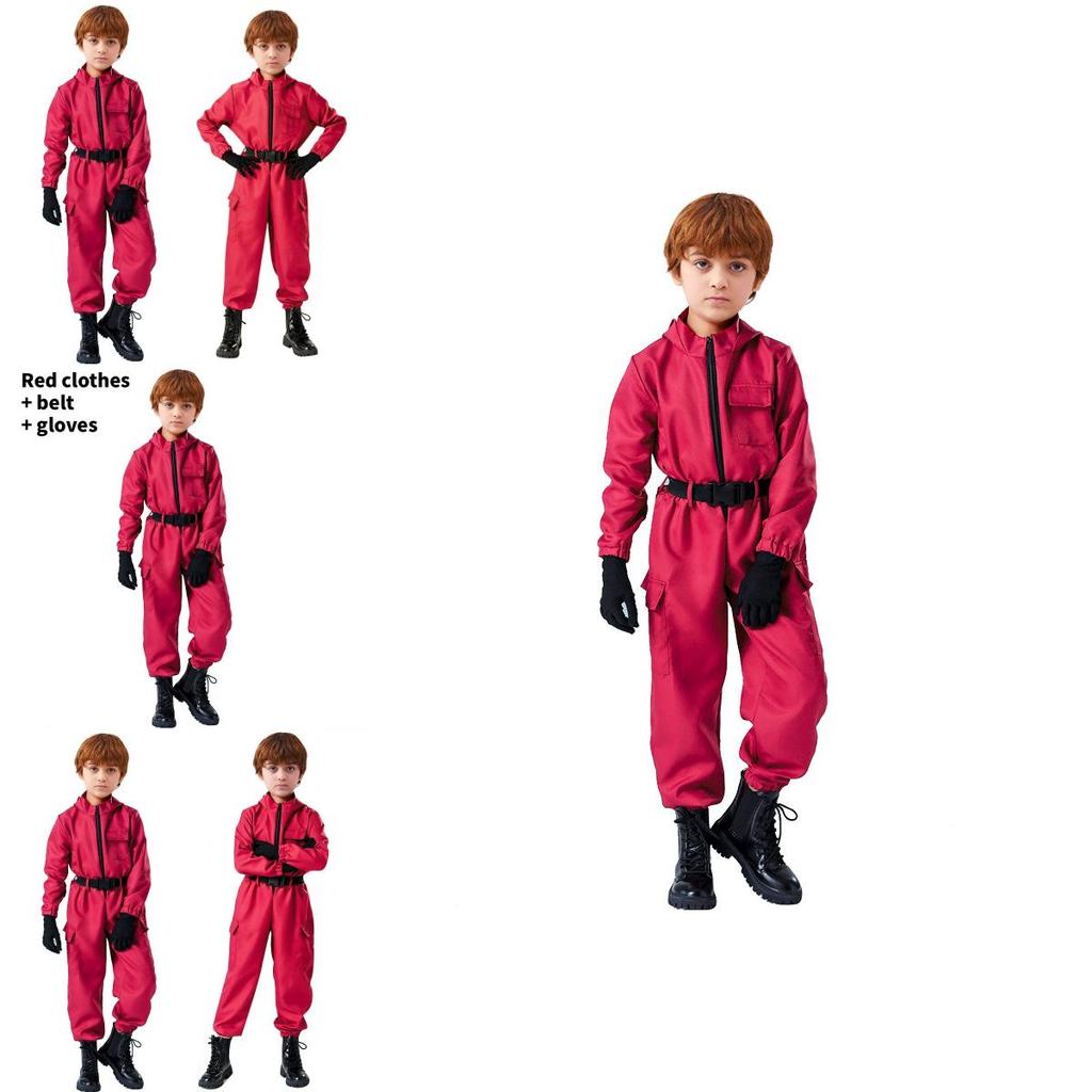 Squid Game Theme Cosplay Red Jumpsuit With Polyester Fabric For Girls Halloween Costume