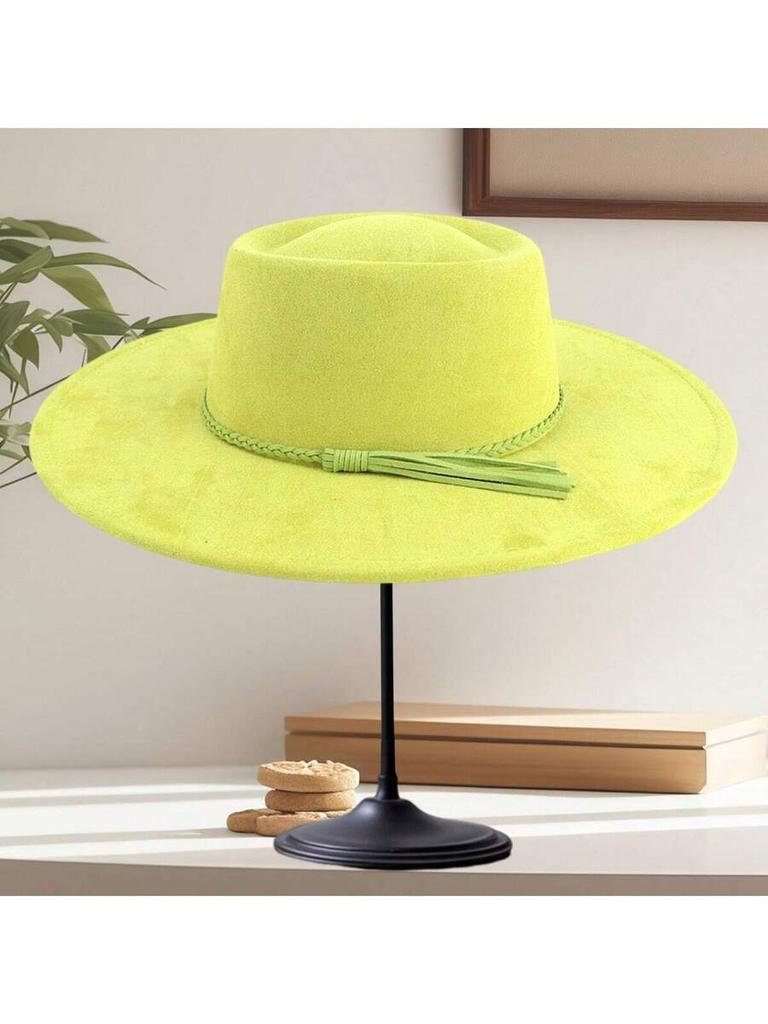 Vintage Western Wide Brim Felt Fedora Hat With Decorative Band For Women And Men