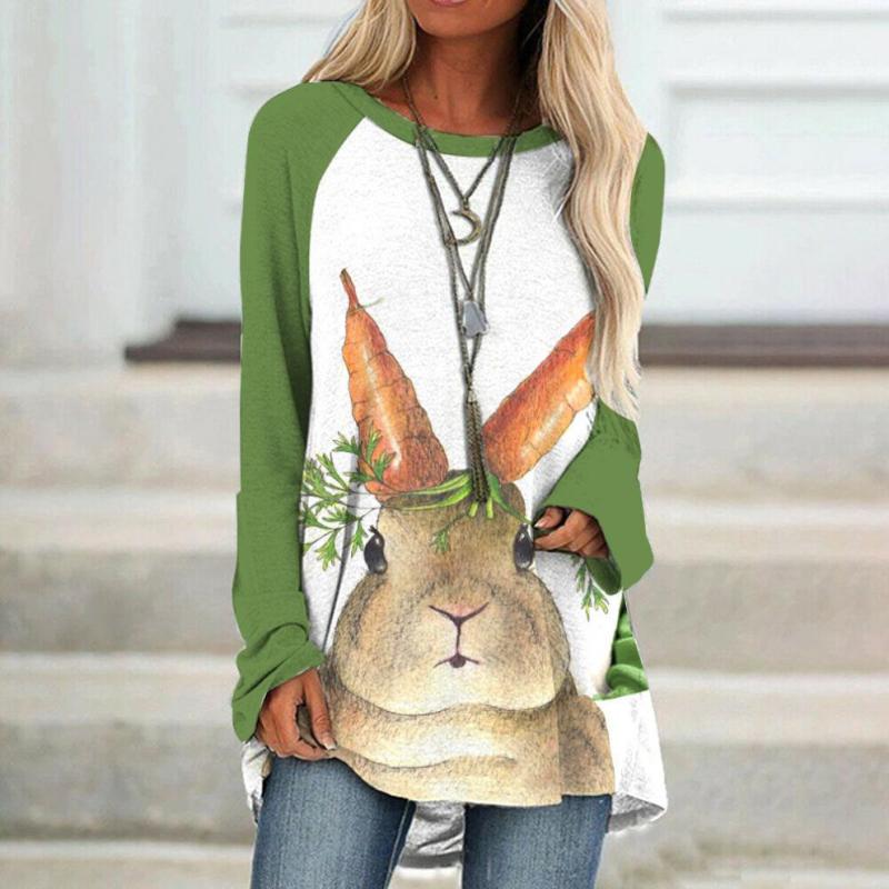 New Cute Rabbit 3D Print Long Sleeve T-Shirts Women's Casual Fashion Vintage T Shirt Oversized Streetwear Female Girls Tees Tops