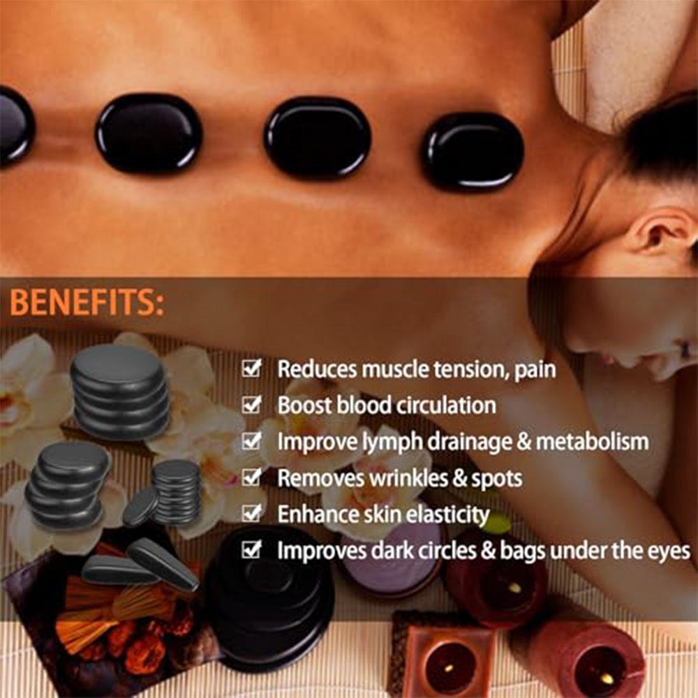 18 Pc Basalt Hot Stones Massage Set with Heater Portable Home Spa Kit for Relaxation and Muscle Relief Natural Volcanic Stones