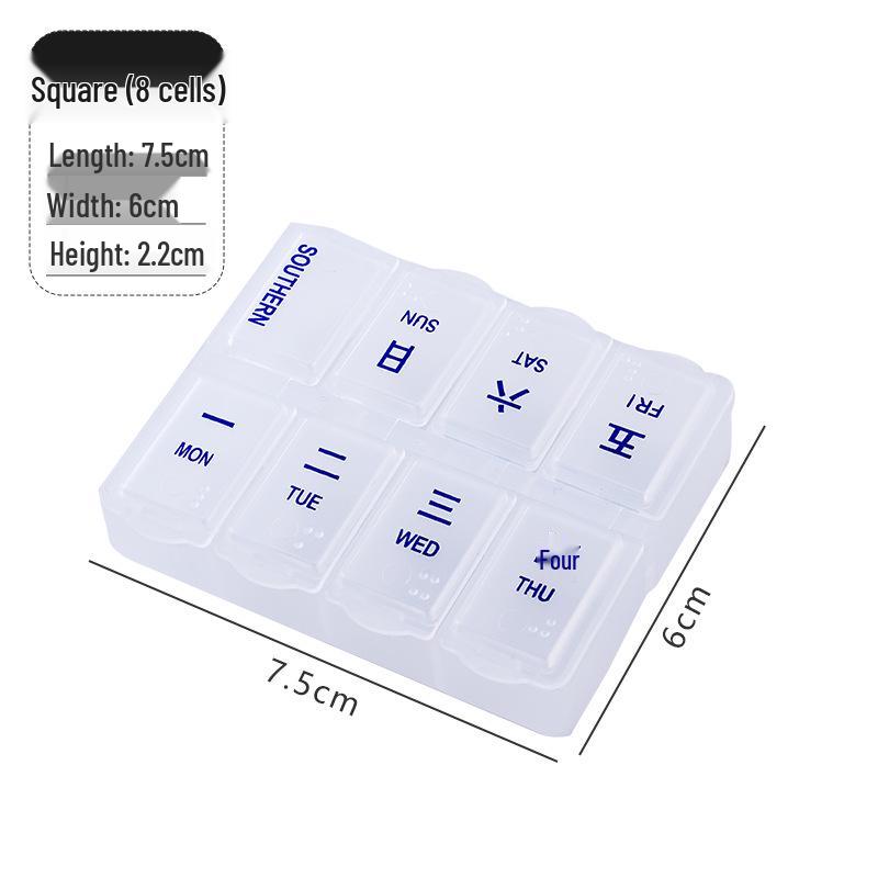 

Портативная коробка-диспенсер для лекарств на 7 дней для ежедневного использования 1 Piece - Square Medicine Box