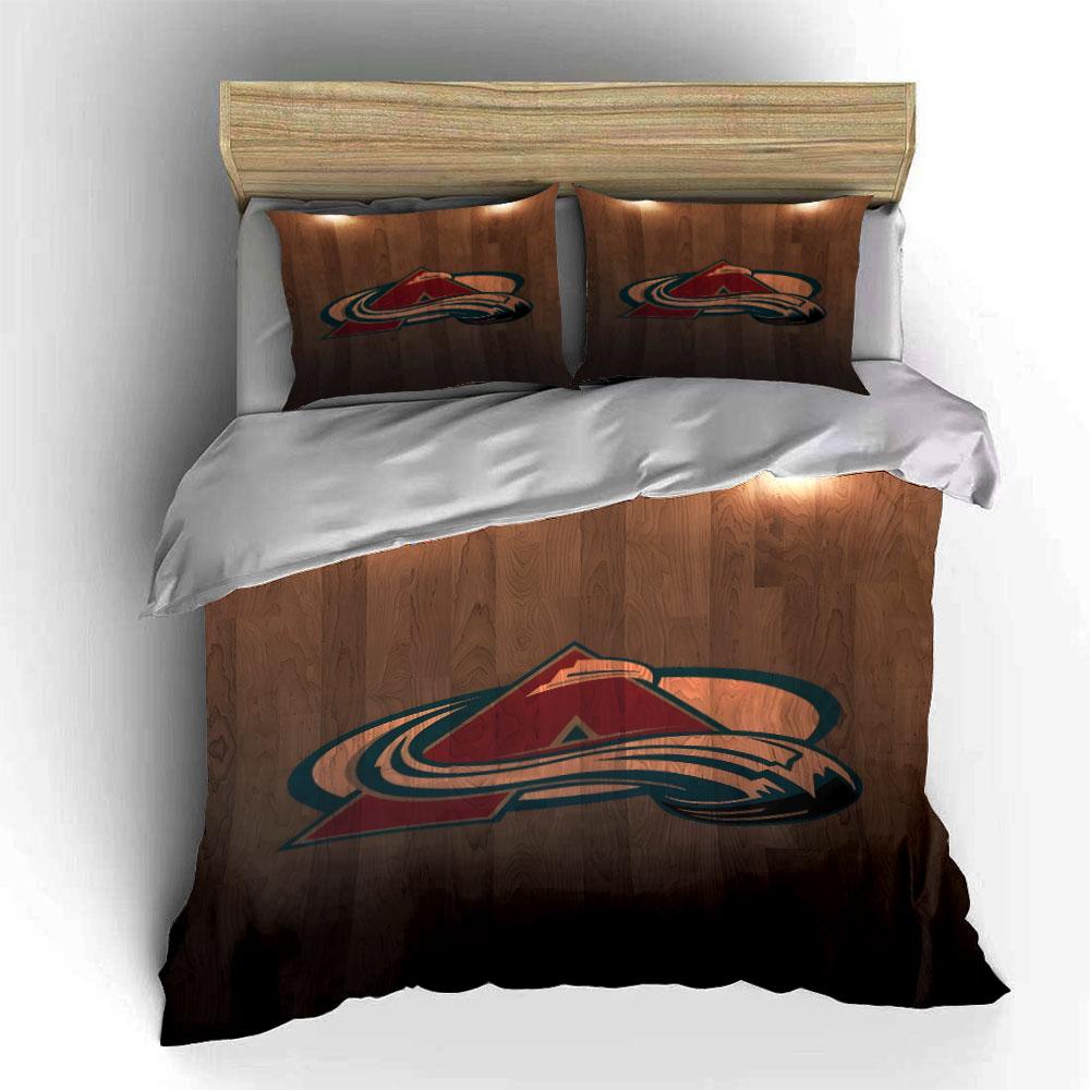Mountain Logo with Hockey Theme on Wood Print Bedding Set Duvet Cover Pillowcases (1* Duvet Cover 2* Pillowcases Do Not Include Comforter)