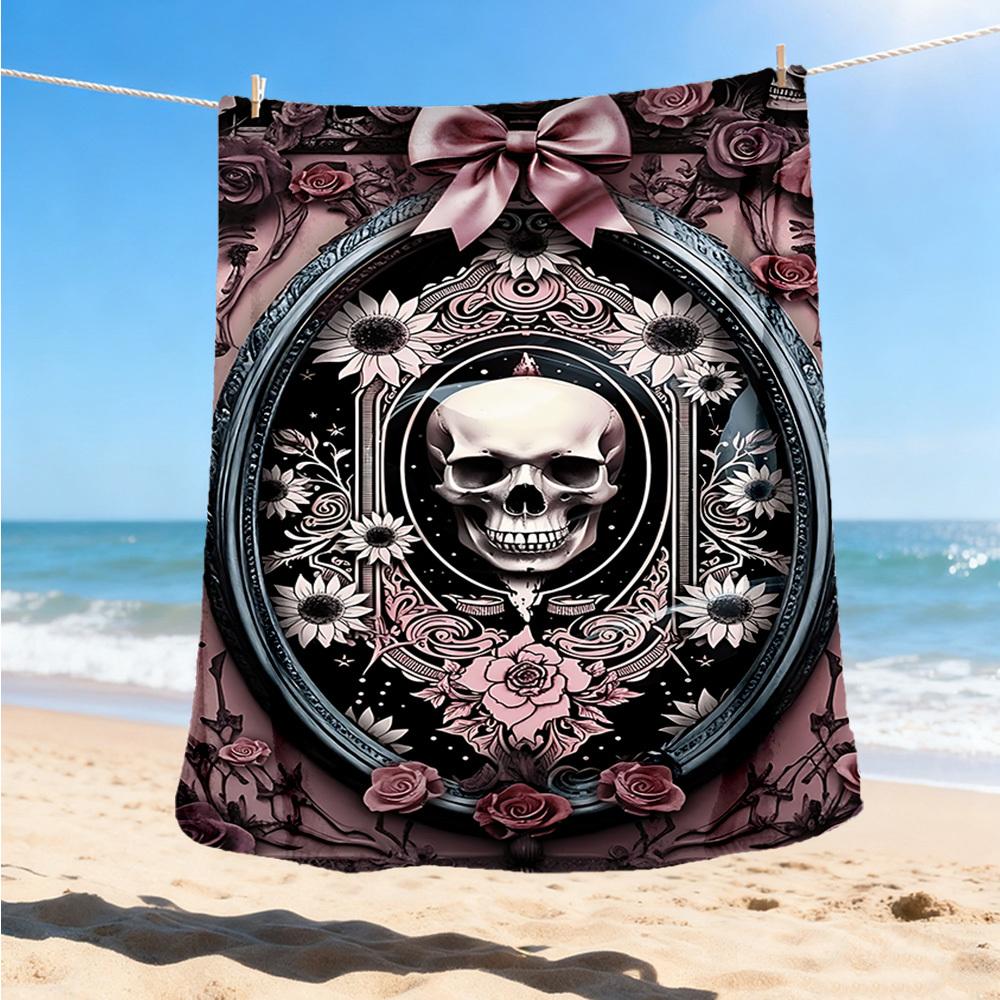 

1pc Skull Roses Outdoor Flannel Blanket Soft All Season Polyester Throw , Perfect for Picnics & Travel , Picnic Accessory 80x120cm