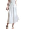 Elegant Slim-fit Round Neck Patchwork Dress for Women - Waist-cinching Solid White, Gentle Style, Summer Long Dress