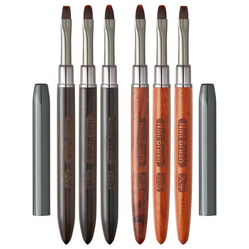 Sandalwood Nail Art Gel Brush Set: Round & Flat Heads for Extension & Blending