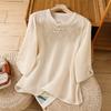 women chinese style embroidered linen blouse frog button three quarter sleeve shirt