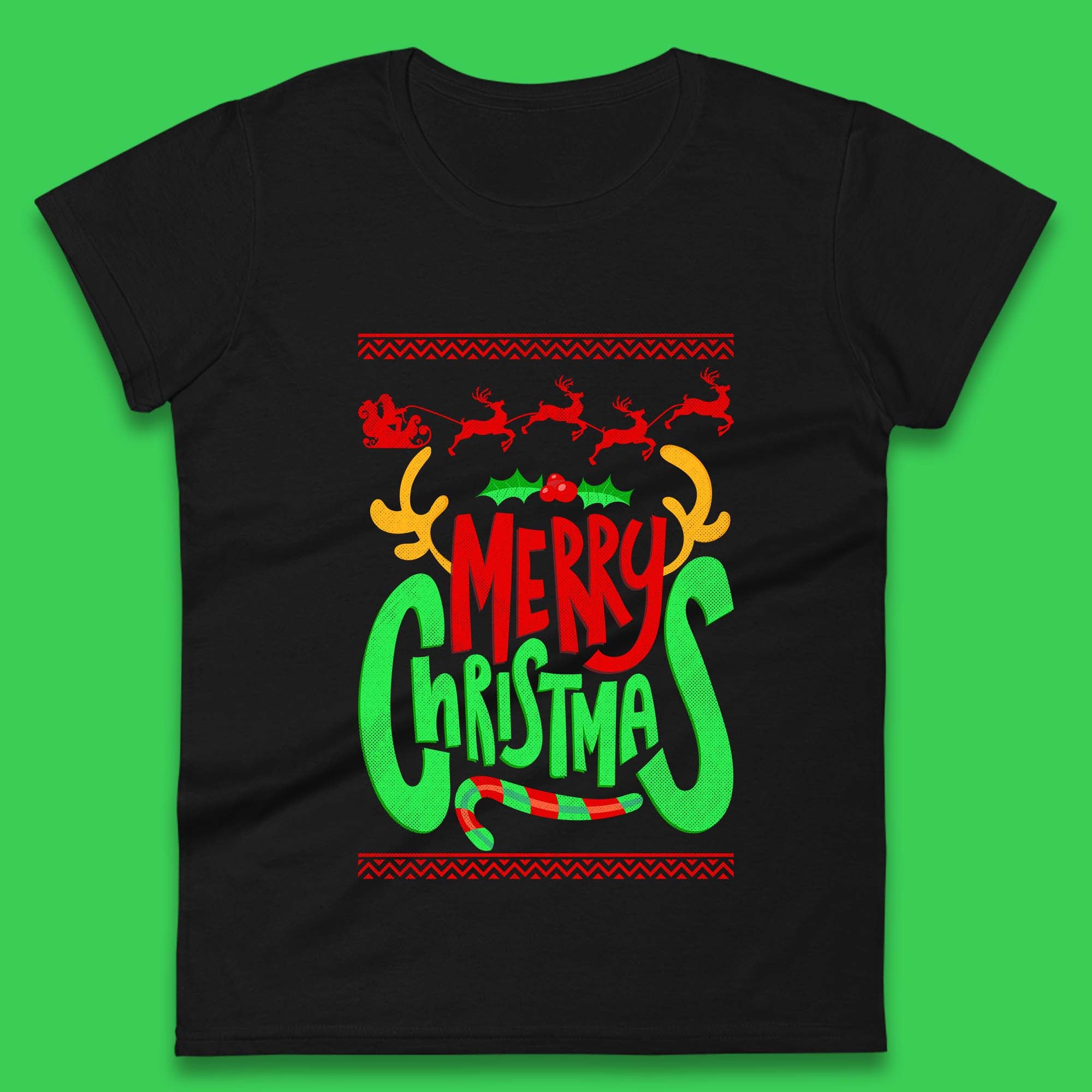 Merry Christmas Santa Claus Reindeer Antlers Womens T Shirt Mens Tops Tees Unisex 3XL