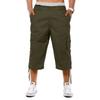 Summer Men's Black Cargo Capri Pants Multi-Pocket Elastic Waist Casual Knee-Length Shorts