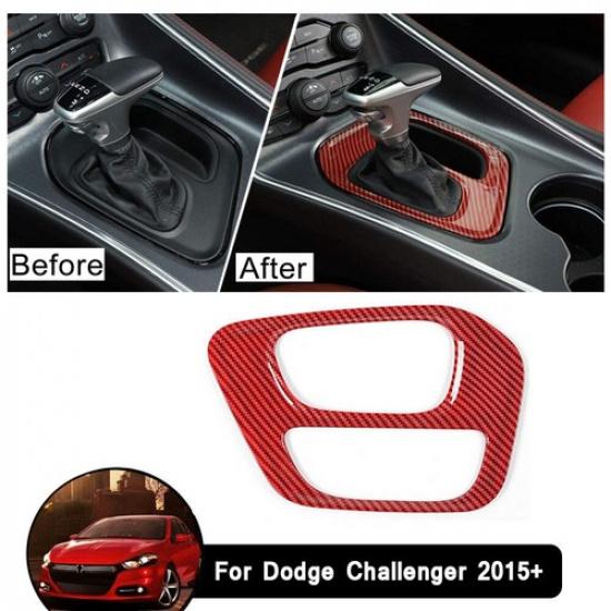 Center Console Gear Shift Frame Trim Cover for Dodge Challenger 15-19 Red Carbon