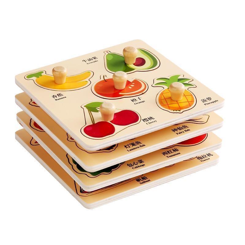Children's Hand Scratch Board 3D Puzzle Wooden Toys for Children Baby Montessori Early Education Fruit Cognitive Puzzle Toy