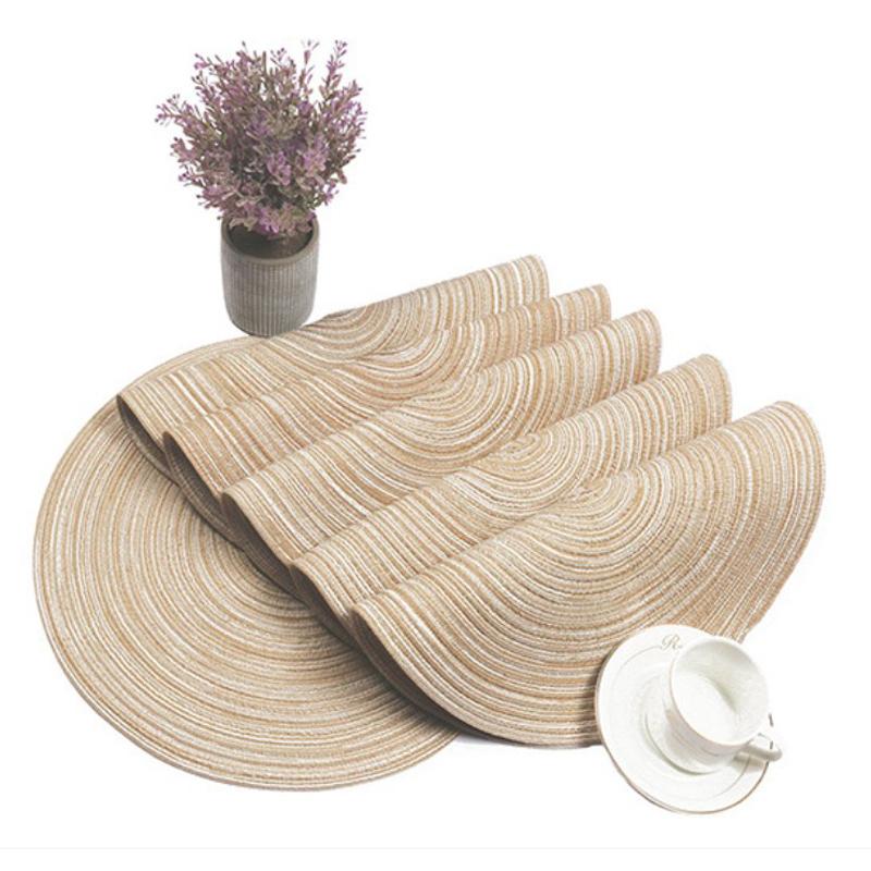 6 Stück/Set 38cm Hitzebeständige Runde Geflochtene Platzsets Untersetzer Küchen-Tischsets für Zuhause Hochzeitsfeier Dekoration