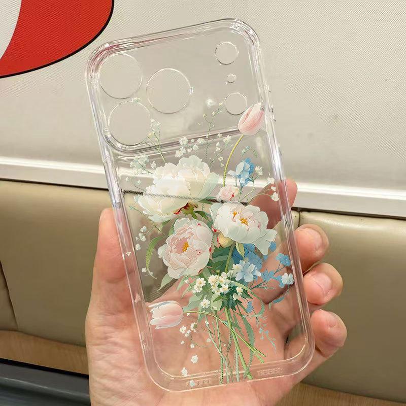 White Bouquet Transparent Phone Case for iPhone 13, 14, 15 Pro, and 16 Pro Max