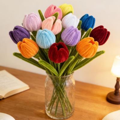 Fertige Pfeifenreiniger Tulpenblumen Handgefertigte Künstliche Blumen Bastelgeschenke für Frauen Mutter Ehefrau