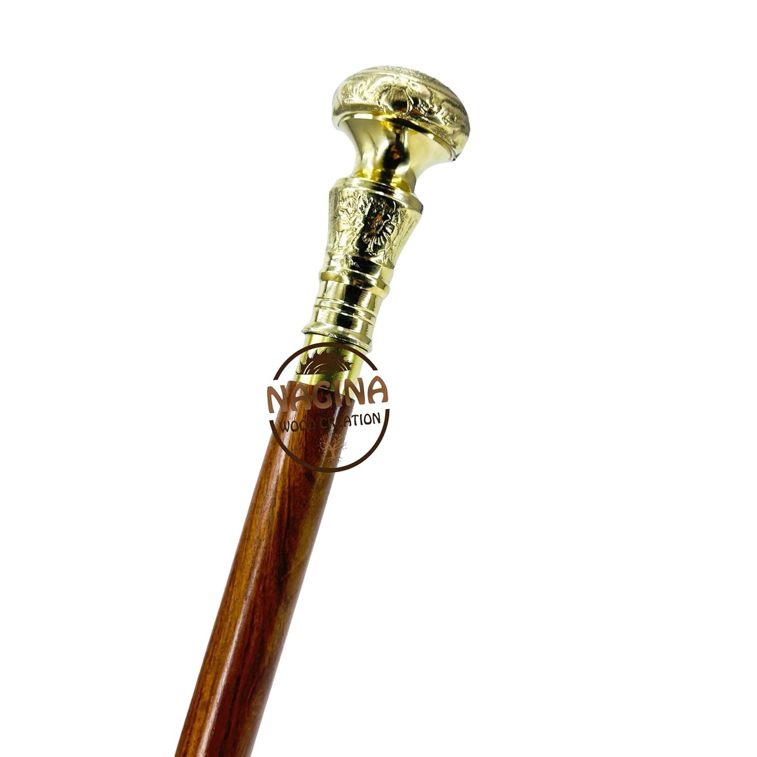 

Vintage Walking Cane Wooden Walking Stick Silver Brass Handle knob Black Wood Stick - Victorian Cane - Fancy Cane for Men and Women