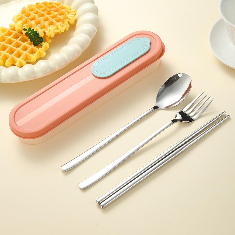 3-teiliges Outdoor-Geschirrset Löffel Gabel Essstäbchen Set Student Edelstahl Tragbares Geschirr