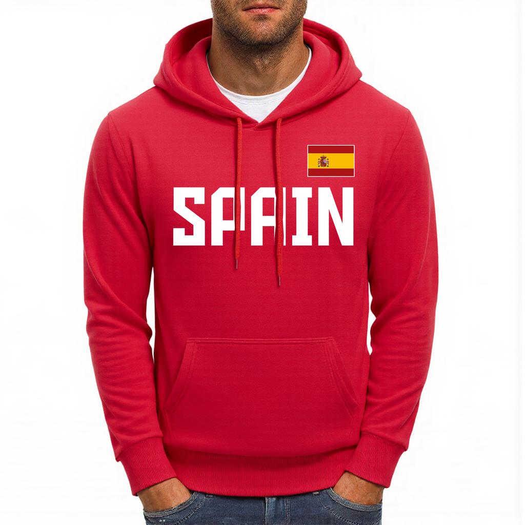 Spain Letter National Flag Printing Hoodies Male Pocket Casual Streetwear Autumn Hip Hop Man Pullover Fleece Comfortable Hoody