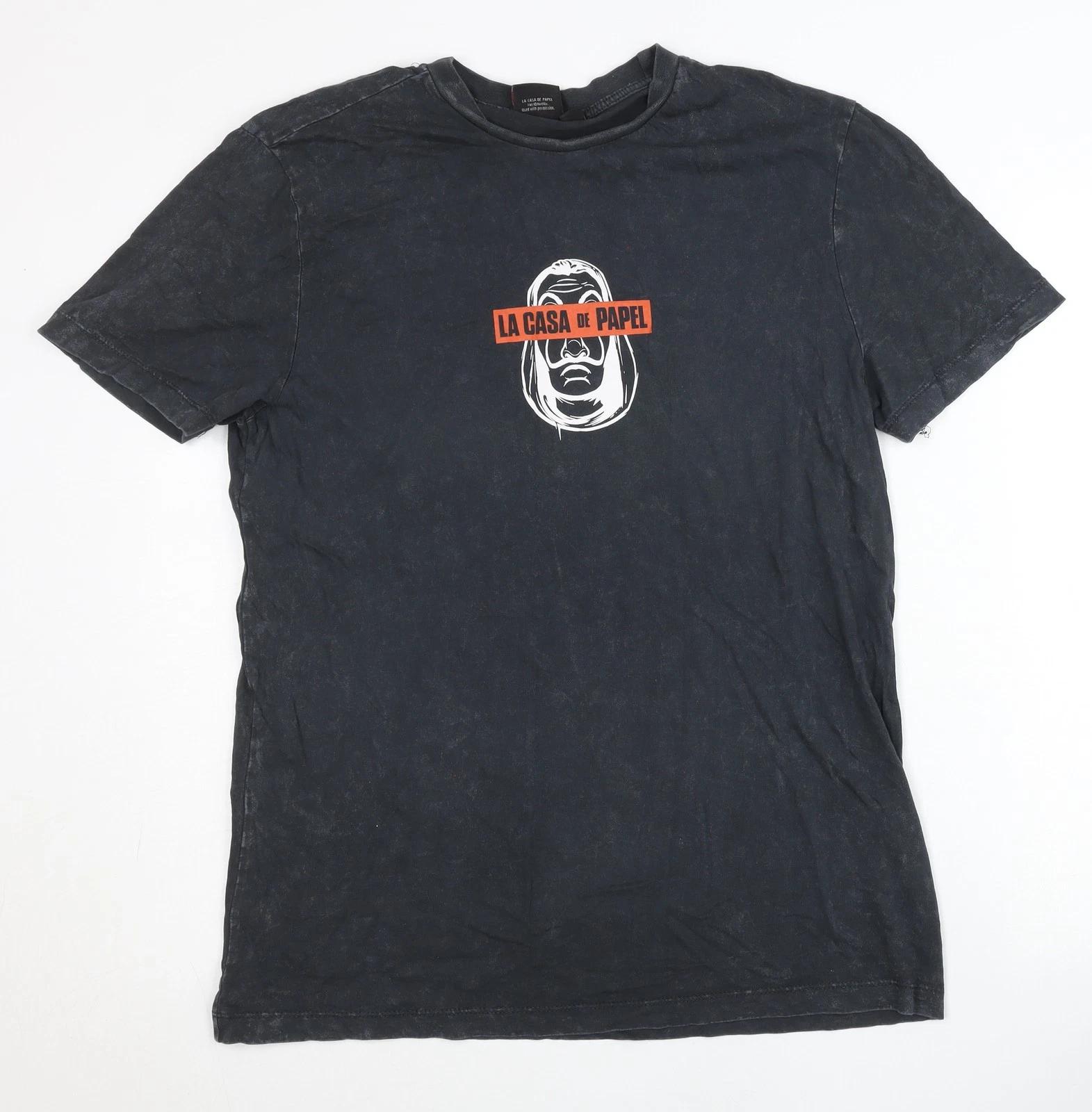 Netflix La Casa De Papel Men’s Black Small Graphic Print T-Shirt S