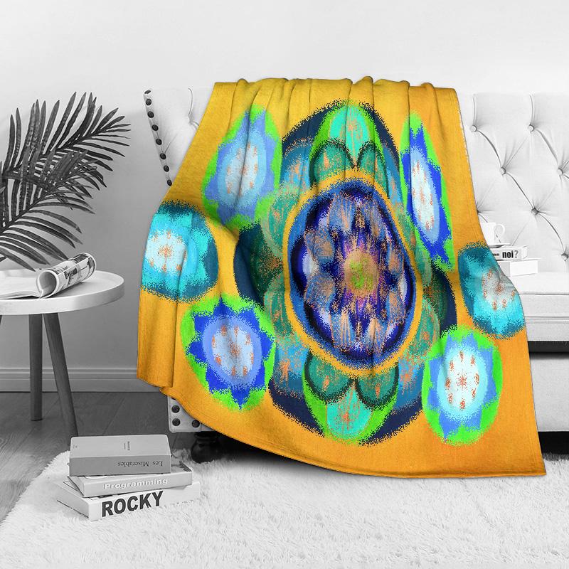 Boho Mandala Fleece Blanket Psychedelic Geometric Print Throw Blanket Festival Blanket Bedspread Home Decor