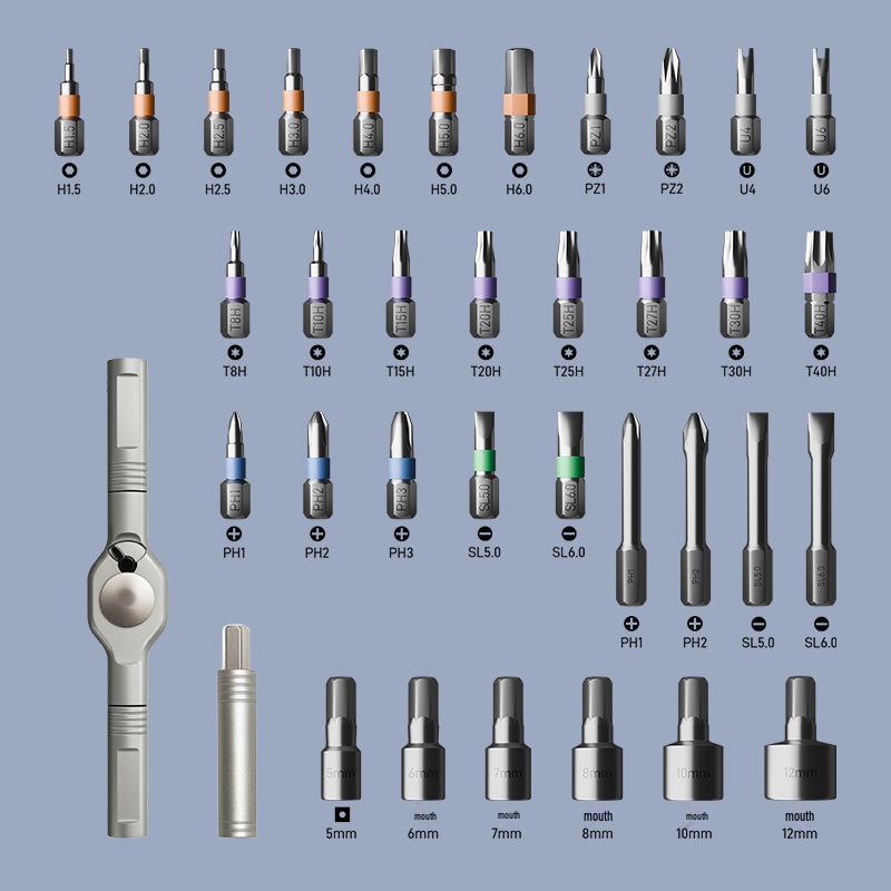 34-in-1 Knarrenschraubendreher-Set mit S2-Bits: Sechskant, Torx, Kreuzschlitz, Schlitz – Rechts-/Linkslauf für den Haushalt