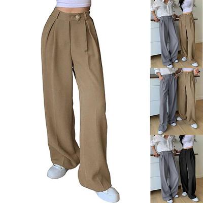 Women Office Commute Loose Wide Leg Straight Long Suit Pants