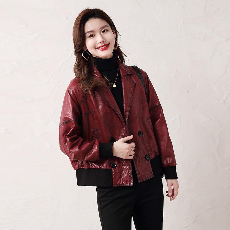 Genuine leather jacket for women, waxed cowhide spring and autumn new Korean version, versatile, light and mature, loose temperament jacket