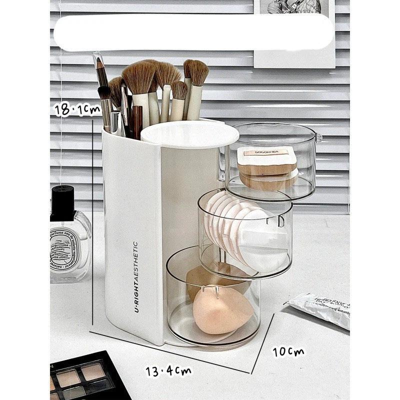 360-Degree Rotating Cosmetic Storage Box Dustproof Multi-Functional For Storing Brushes Sponges And Lipstick