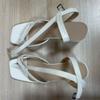 Women Sandals Square Toe Plus Size Leather Heels High Heel Lace Up Shoes