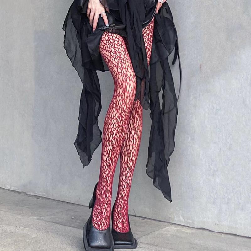 JK Lolita Dívky Průsvitné Síťované Punčochové Kalhoty Japonský Styl Y2k Uniforma Gotické Červené Bílé Síťované Punčochy Dámské Sexy Krajkové Punčochy