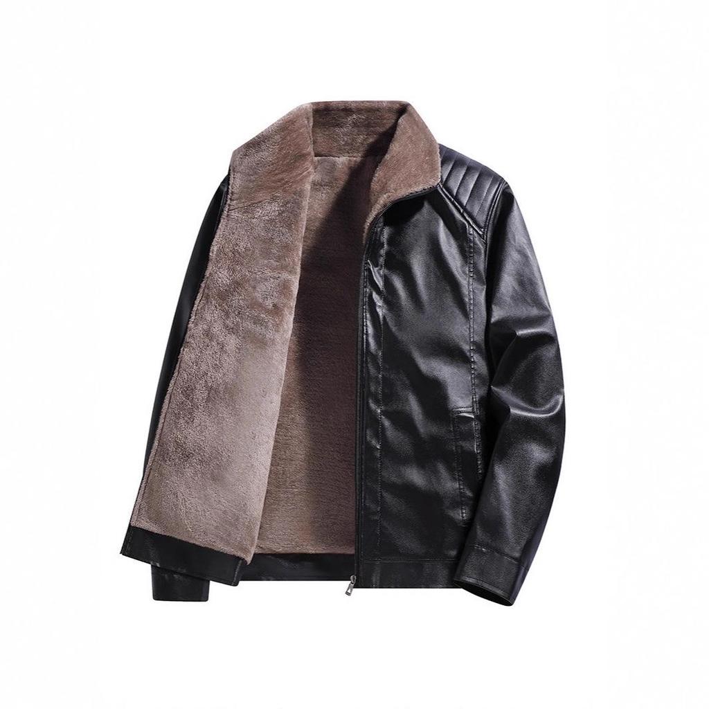 Modische, verdickte Lederjacke aus Samt für Herren - Leichter Business-Casual-Stil, Karreekragen, Ideal für Herbst/Winter
