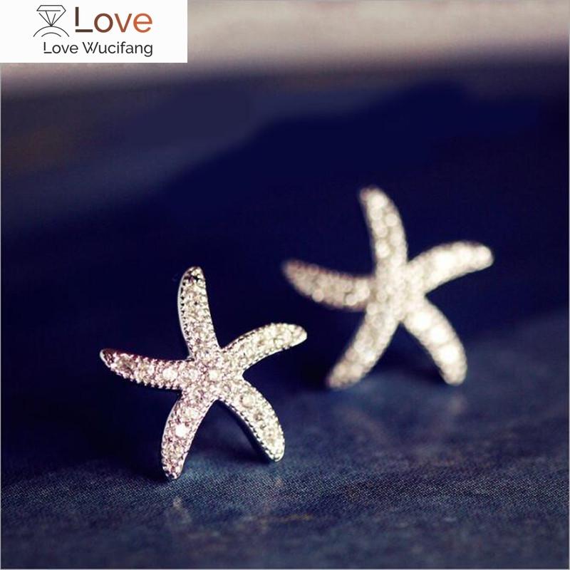 New Fashion Anti -Allergic 925 Sterling Silver Jewelry Micro -Embedded Crystal Starfish Personality Exquisite Earrings E037
