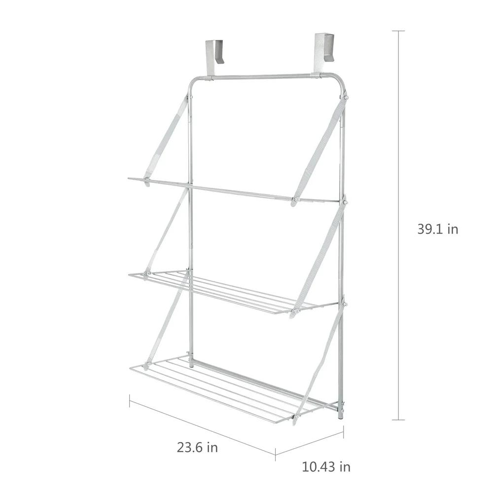 3-Tier Over-the-Door Steel Towel Rack Clothes Drying Organizer Bathroom Storage Hooks Heavy Duty Shelves Home Office Laundry