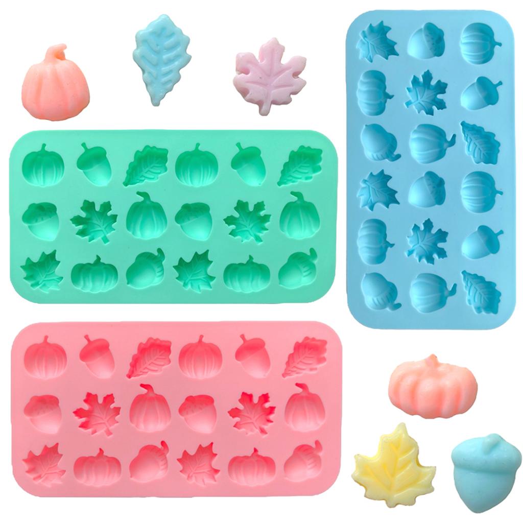 18-Cavity Autumn Harvest Themed Silicone Mold 3D Pumpkin Maple Leaf Acorn Shaped Chocolate Biscuit Candy Mould