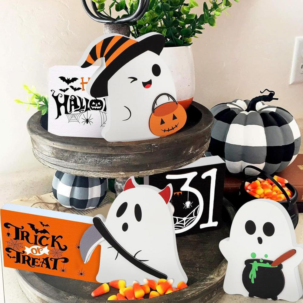 Halloween Ghost Decoration Funny Ghost Decor Handmade Halloween Ghost Decor Set for Fall Party Mantel Table Wooden Ornament Sign