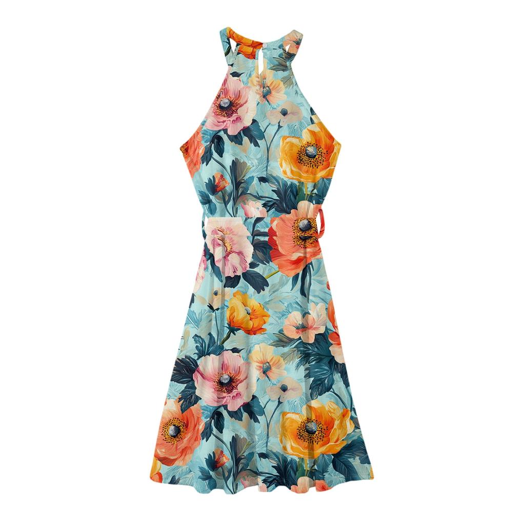 Women's Casual  Round Neck Midi Dress Basic Classic Outdoor Everyday Sleeveless Loose Boho Tie Dress  Summer Beach Sundress