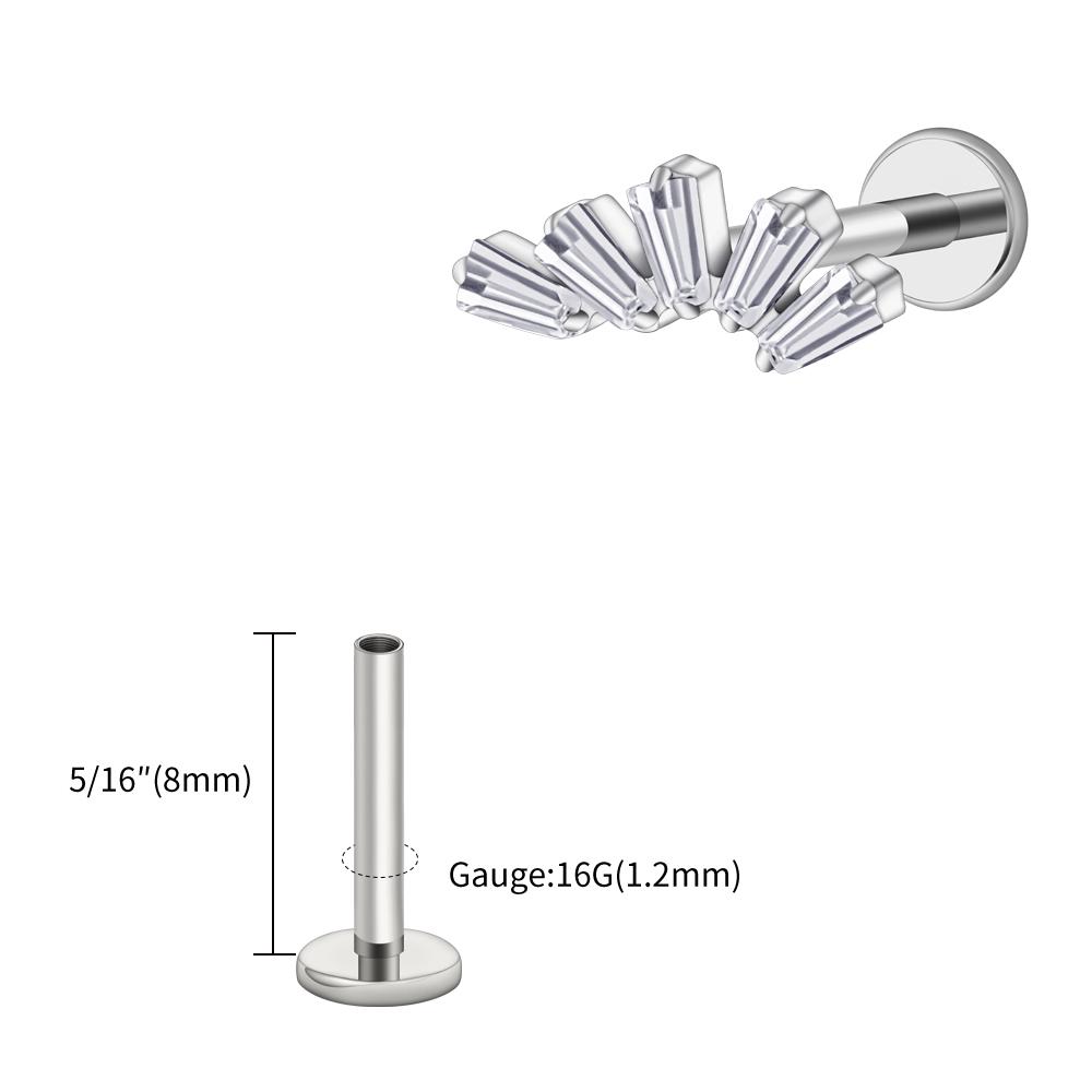 Right Grand ASTM F136 Titanium 16G Baguette CZ Cluster Labret Stud Trapezoid Tragus Monroe Helix Cartilage Earlobe Piercing