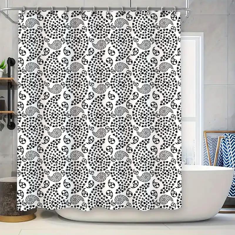 

White Bath Shower Curtain With Flower Print Decorative Polyester Waterproof Home Decoration W60H190(CM)-1 Pcs