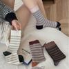 Striped Socks, Mid-Tube Socks, Classic Retro Contrasting Colors, Versatile Literary Niche Design, Piled Up Socks