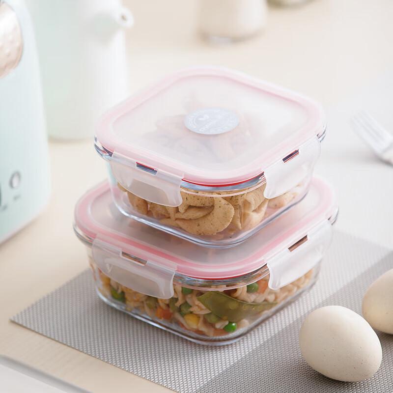Camellia Square Glass Food Container Set for Lunch & Microwave