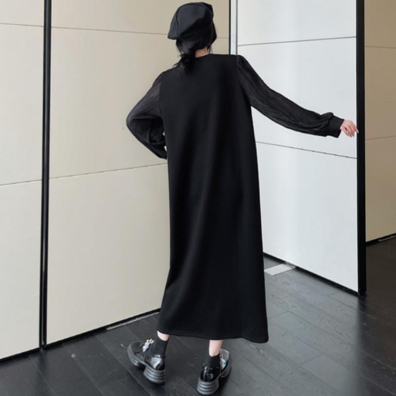 Long Sleeve Plus Size  Black Vintage New In Dresses for Women Casual Loose Spring Autumn Winter Dress