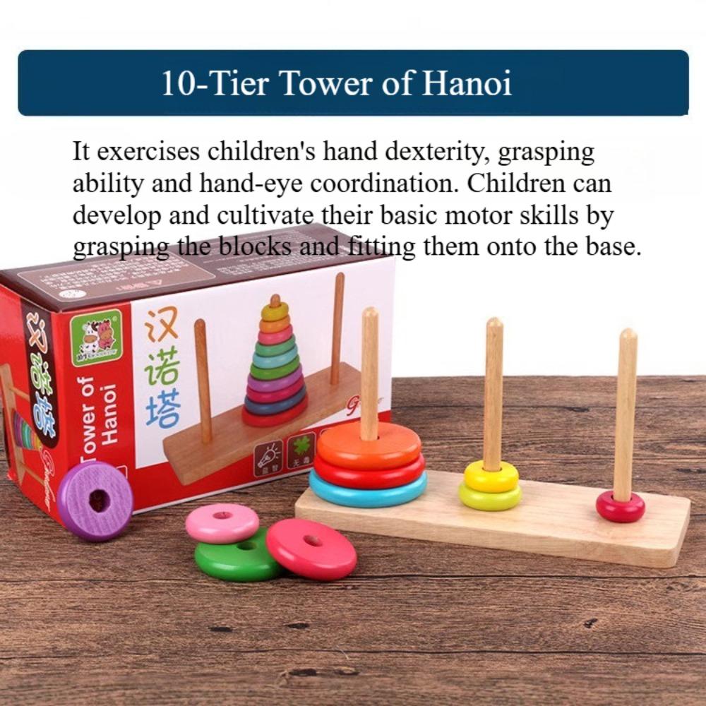 Wooden Tower of Hanoi Rainbow Stacking Toy Kids Color Recognition Sorting Ring Matching Block Early Educational Puzzle GiftMX003