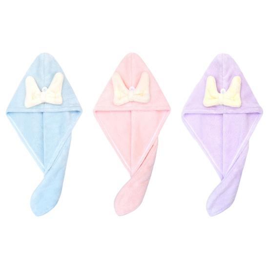 Kids Hair Drying Cap Super Absorbent Quick Dry Hair Towel Wrap with Button Cute Bow Anti-Frizz Turban for Girls Long Hair