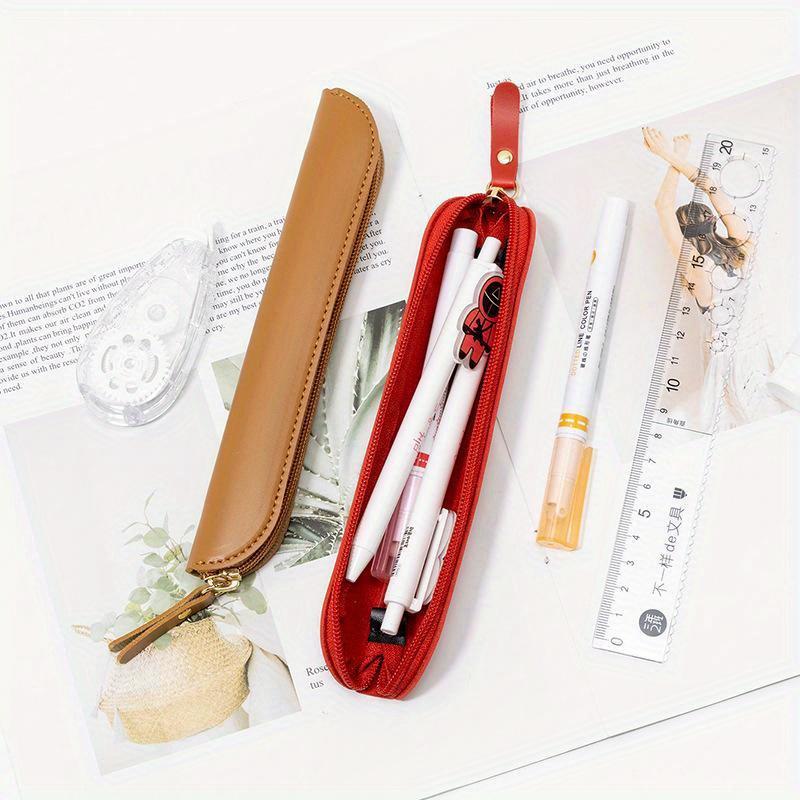 PU Leather Handmade Pencil Case Pen Cover Holder Stationery Creative Zipper Pencil Storage Bag Protective Cover School Supplies