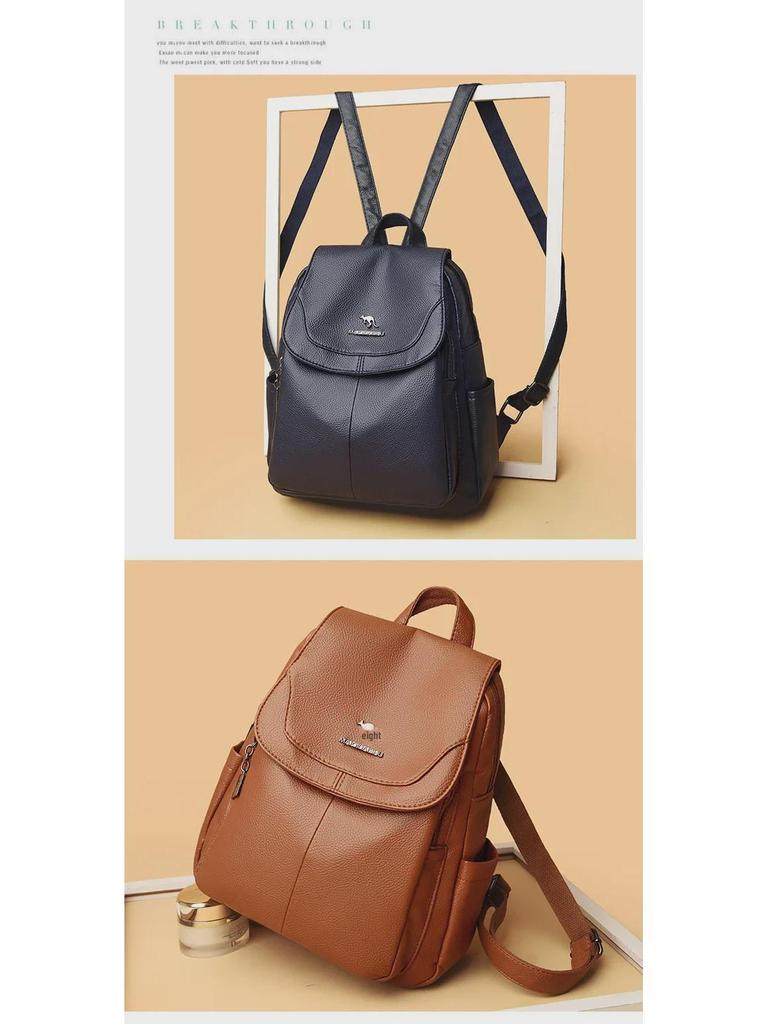 Women's Genuine Leather Anti-Theft Fashion Backpack - Versatile, Multifunctional, and Elegant Design.