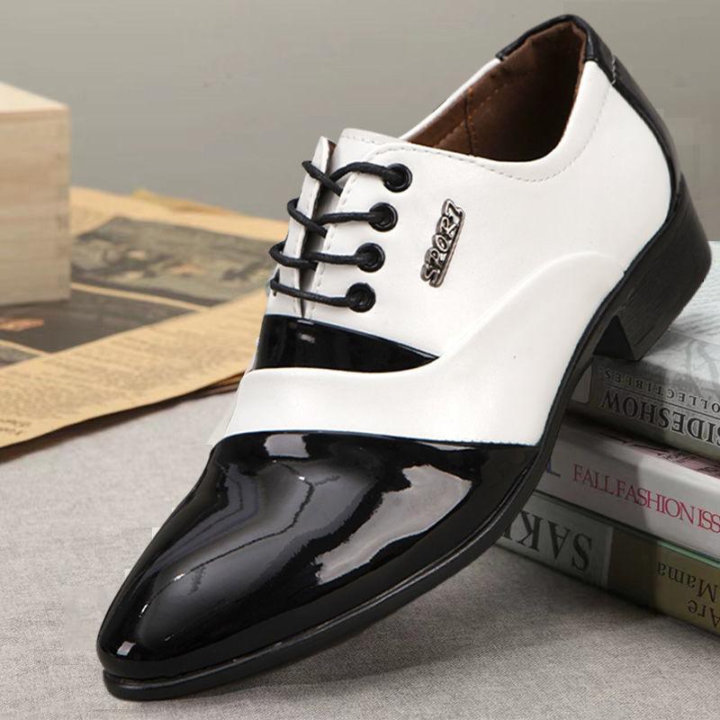 

Black and white business dress men s shoes new men s performance shoes pointed leather shoes Korean version fashion trend personalized men s wedding s 44