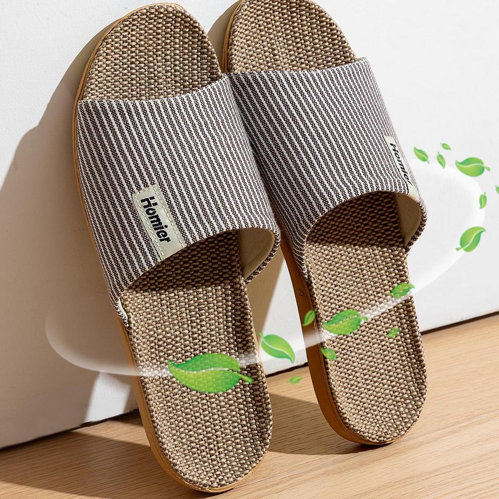 Jie Liya Linen Non-Slip Slippers - Unisex, Plus Size, Silent, Indoor/Office, All-Season